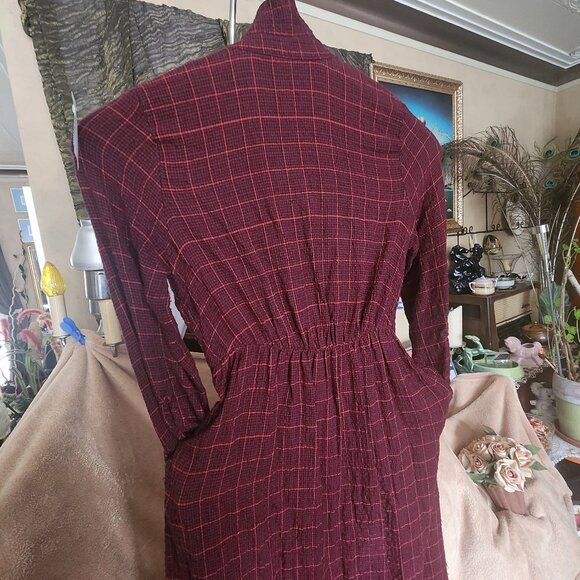 B26  Zara Red & Black Plaid Flannel midi Shirt dress w/ pockets - Picture 3 of 7